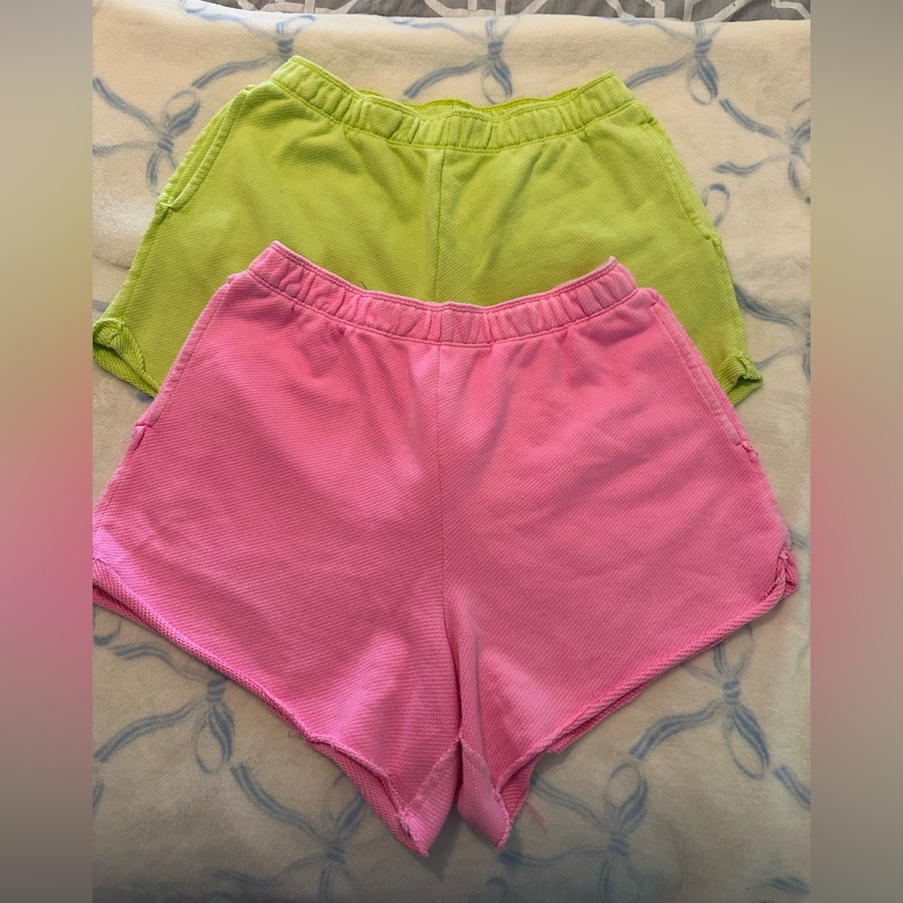 aerie Neon Pink and Lime Green Waffle Knit Lounge Shorts